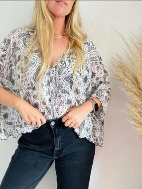 Zadig&Voltaire Black & White Paisley Tie-Front Top